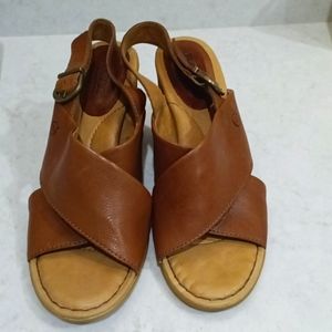 Brown Leather Born Tessa Sandals With 3in Heel Size 8